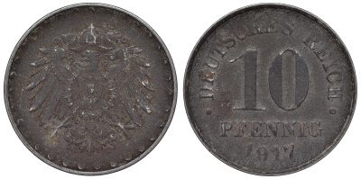 Германия 10 пфеннигов 1917 G KM 20, J. 298 железо 4119-235