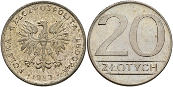 Польша 20 злотых 1987 MW Y 153.1 медно-никель 4187-721