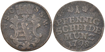 Саксен-Кобург-Заальфельд 1 пфенниг 1798 Эрнст Фридрих (1764-1800) Kozinowski/Otto/Ru? 943 Grasser 550 Slg. Merseburger 3691 медь 4383-145