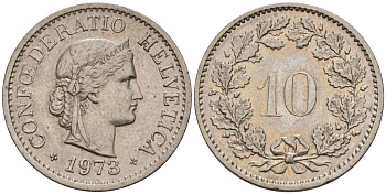Швейцария 10 раппенов 1973 KM 27 медно-никель 4189-536
