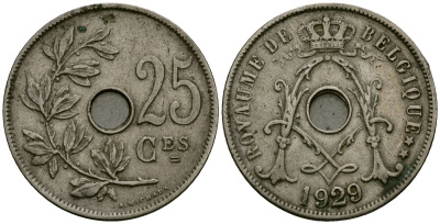Бельгия 25 сантимов 1929 Belgique KM 68 медно-никель 4165-622