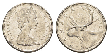 Канада 25 центов 1978 Елизавета II (1952-2022), олень KM 62b никель 4638-523