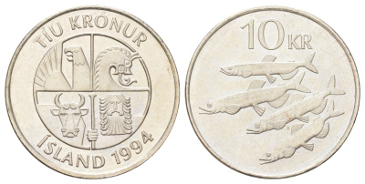 Исландия 10 крон 1994 KM 29.1 медно-никель UNC 4666-916