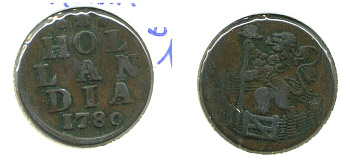 НИДЕРЛАНДЫ ГОЛЛАНДИЯ 1 ДУИТ 1780 KM 80 медь 503-823