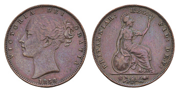 Великобритания 1 фартинг 1858 Виктория (1837-1901) KM 725, Spink 3950 бронза 4658-917