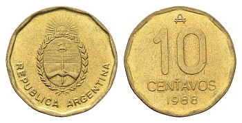 Аргентина 10 сентаво 1988 KM 98 латунь aUNC 4664-559