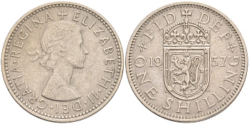 Великобритания 1 шиллинг 1957 Елизавета II (1952-2022), Шотландский герб KM 905, Spink 4148 медно-никель 4556-634