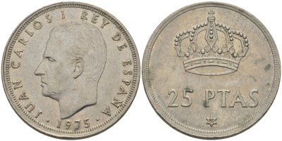Испания 25 песет 1975 (80) Хуан Карлос I (1975-2014) KM 808 медно-никель 67-924