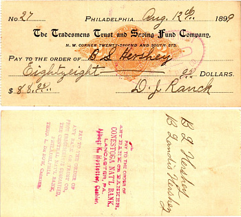 США чек на 88,05 долларов 1899 Филадельфия бумага 2196-46-2-1