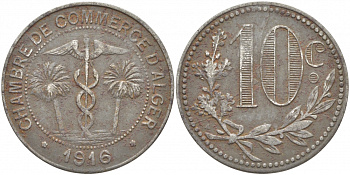 Алжир, Французская оккупация 10 сантимов 1916 Alger Chamber of Commerce KM TnA6 железо 114-931