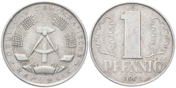 ГДР 1 пфенниг 1961 A KM 8.1 алюминий 4613-925