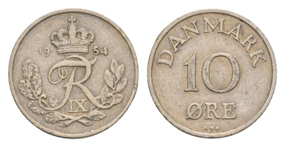Дания 10 эре 1954 N; S, Фредерик IX (1947-1972) KM 841.2 медно-никель 4655-838