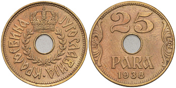 Югославия 25 пара 1938  KM 17 бронза     aUNC 106-144
