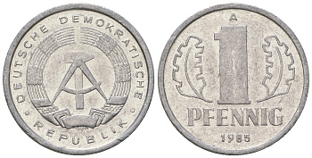 ГДР 1 пфенниг 1985 А KM 8.2 алюминий 4651-134