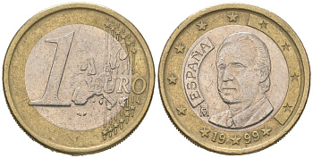 Испания 1 евро 1999 M, Хуан Карлос I (1975-2014) KM 1046 биметалл 4604-1032