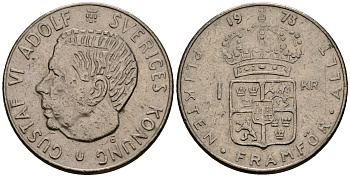 Швеция 1 крона 1973 U, Густав VI Адольф (1950-1973) KM 826а медь плакированная медно-никелем 4176-531