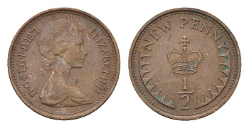 Великобритания 1/2 пенни 1971 Елизавета II (1952-2022) KM 914, Spink 4239 бронза 4697-866