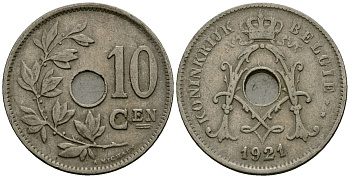 Бельгия 10 сантимов 1921 Belgie KM 86 медно-никель 4172-625