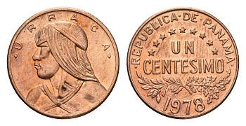 Панама 1 сентесимо 1978 Уррака KM 22 бронза UNC 75-1125