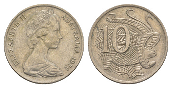 Австралия 10 центов 1975 Елизавета II (1952-2022), птица лирахвост KM 65 медно-никель 4364-334