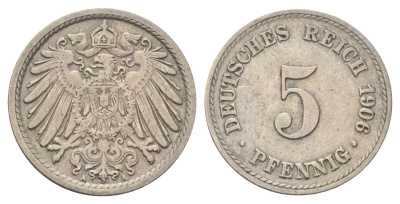 Германия 5 пфеннигов 1906 A KM 11, J. 12 медно-никель 4701-1034