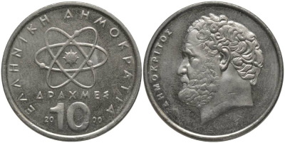 Греция 10 драхм 2000 Демокрит KM 132 медно-никель UNC 181-916