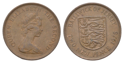 Джерси 2 пенса 1975 Елизавета II (1952-2022), герб KM 31 бронза 4691-132