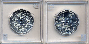 Австрия 5 евро 2006 250 лет со дня рождения Вольфганга Амадея Моцарта, Зальцбургский кафедральный собор KM 3131 серебро UNC 5-3-1-37