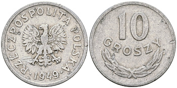 Польша 10 грошей 1949 KM 42a алюминий 4174-247