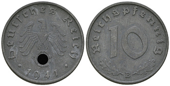 Германия 10 рейхспфеннигов 1941 B KM 101, J. 371 цинк 3459-557