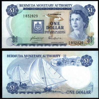 Бермудские острова (Бермуды) 1 доллар 1979 Елизавета II. Парусные лодки, Гамильтон Pick 28 b бумага UNC (пресс) 451-1333-3