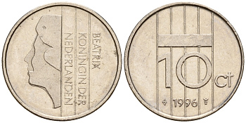 Нидерланды 10 центов 1996 Беатрикс (1980-2013) KM 203 никель    4598-417