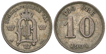 Швеция 10 эре 1904 EB, Оскар II (1872-1907) KM 755 серебро 4611-362