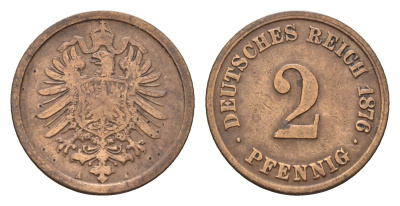 Германия 2 пфеннига 1876 A, Вильгельм I (1871-1888) KM 2, J. 2 бронза 4632-364
