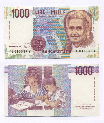Италия 1000 лир 1990 Мария Монтессори Pick 114c 7146-20-3-2