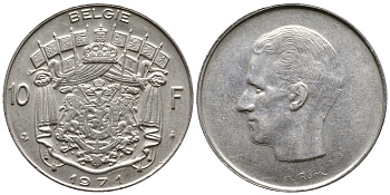 Бельгия 10 франков 1971 Belgie, Бодуэн I (1951-1993)  KM 156.1 никель    4364-4147