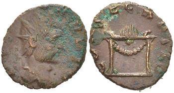 Римская Империя антониниан 270 Клавдий Готский, посмертная чеканка, DIVO CLAVDIO, бюст императора / CONSECRATIO, алтарь, Рим RIC 261 биллон 1073-20-71