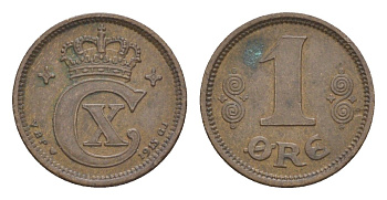 Дания 1 эре 1915 HCN; GJ, Кристиан X (1912-1947) KM 812 бронза 4649-518