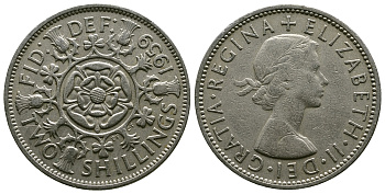 Великобритания 2 шиллинга (флорин) 1959 Елизавета II (1952-2022) KM 906, Spink 4146 медно-никель 4382-222