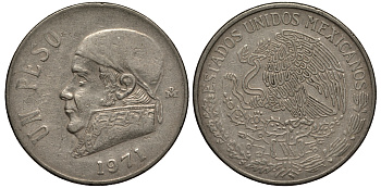 Мексика 1 песо 1971 Хосе Мария Морелос KM 460 медно-никель VF 215-846