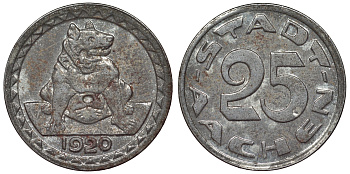 Германия, Ахен 25 пфеннигов 1920 Северный Рейн-Вестфалия, нотгельд Funck 1.9? железо 4121-327