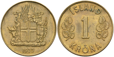 Исландия 1 крона 1975 KM 12a никель латунь UNC 4126-955