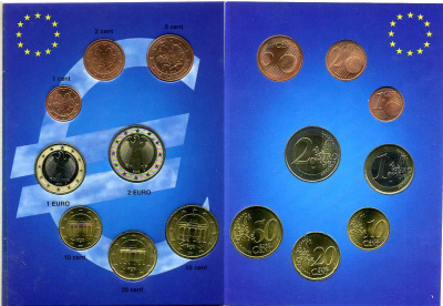 ФРГ евронабор из 8 монет 2002 G  биметалл  UNC  1-6-2-45