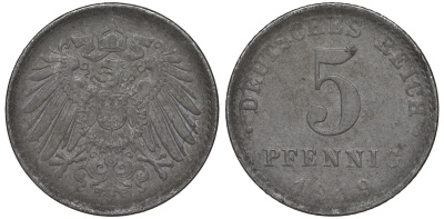 ГЕРМАНИЯ 5 ПФЕННИГОВ 1919 A KM 19, J. 297 железо 45-1156