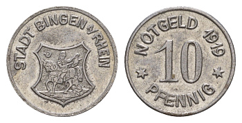 Бинген 10 пфеннигов 1919 Funck 41.3, Men05 2839.1, Men18 3635.1 железо 4659-346