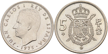 Испания 5 песет 1975 (78) Хуан Карлос I (1975-2001) KM 807 медно-никель XF-UNC 4583-1224