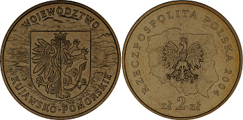 Польша 2 злотых 2004 MW, серия польские воеводства, Куявско-Поморское воеводство KM 485 нордик  UNC  3457-312
