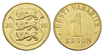 Эстония 1 крона 2000 KM 35 латунь 4688-712