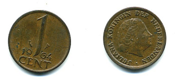 Нидерланды 1 цент 1964 Юлиана (1949-1980) KM 180 бронза 76-262