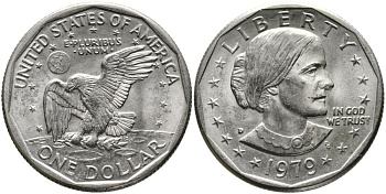 США 1 доллар 1979 D, Сьюзен Энтони KM 207 медь плакированная медно-никелем 3336-656